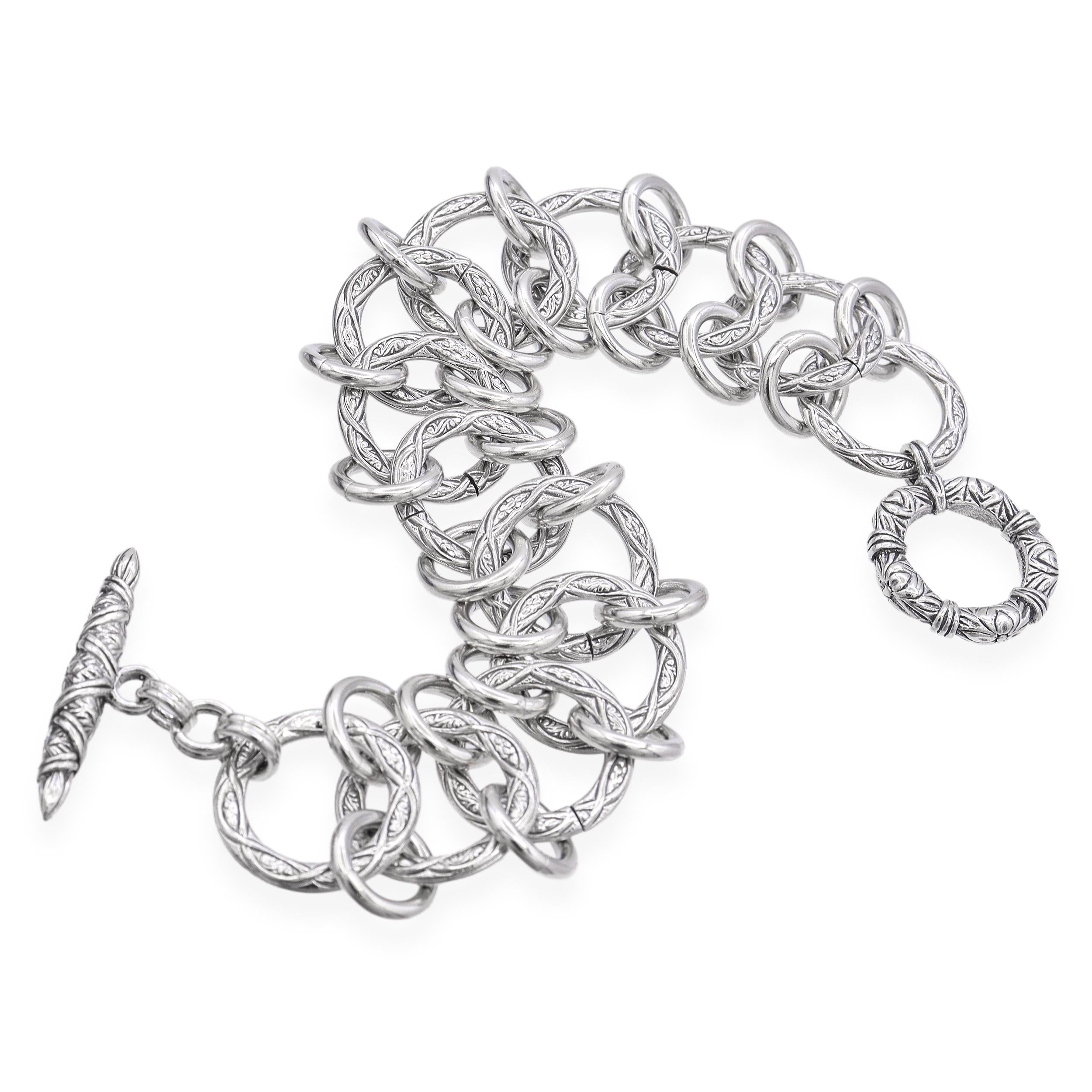 Stephen Dweck Sterling Silver Engraved Multilink Bracelet
