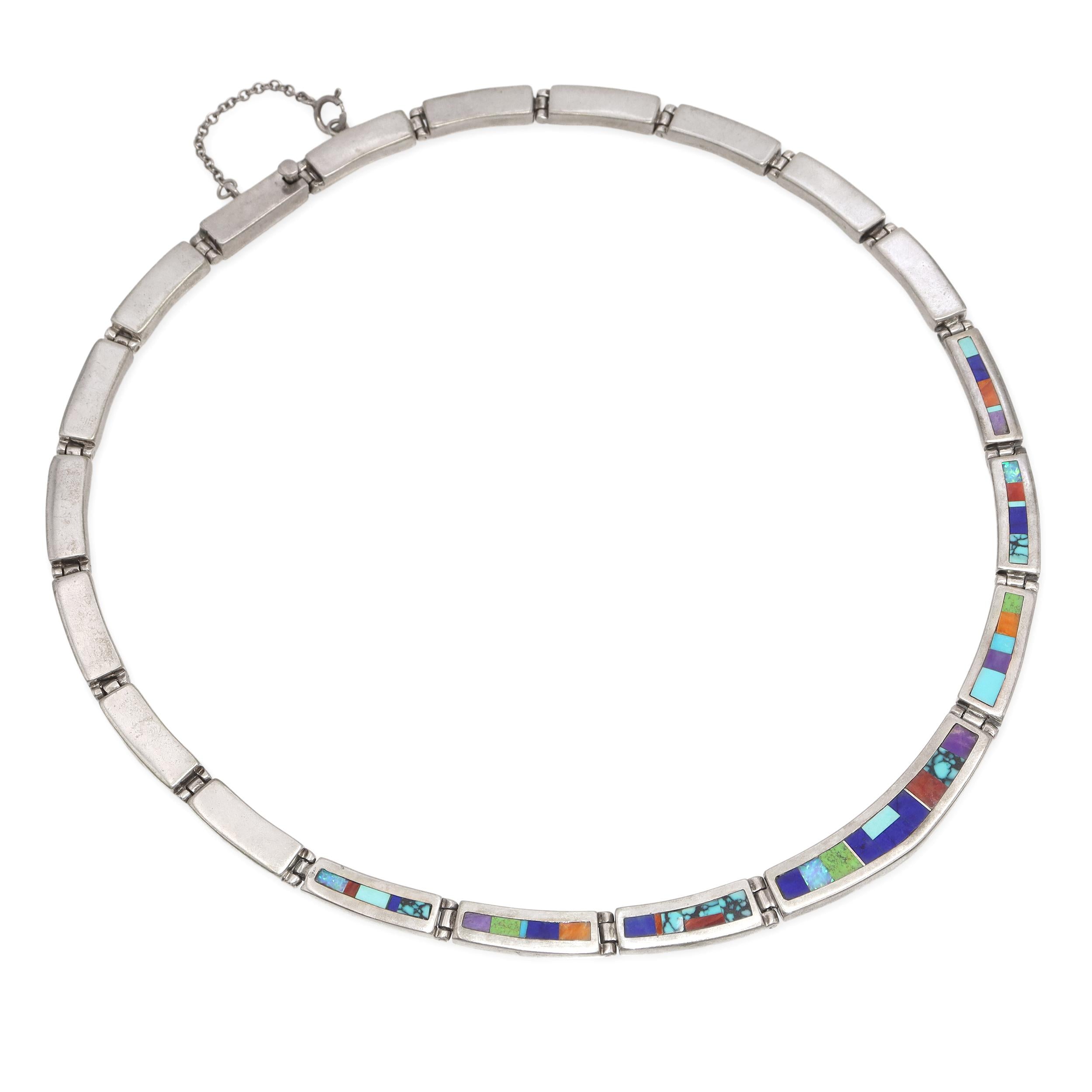 Touch of Santa Fe Sterling Silver Multi-Stone Inlay Link Necklace