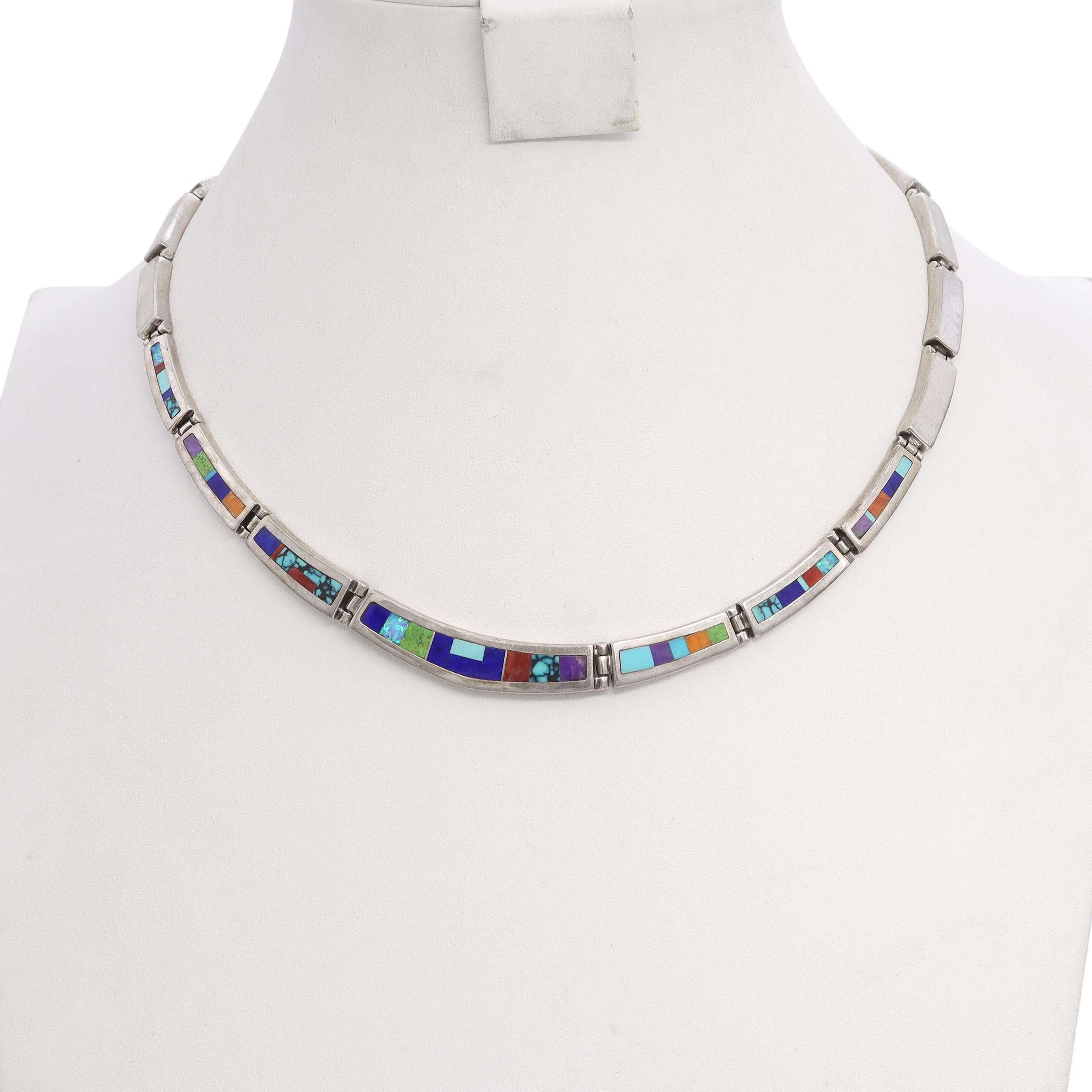 Touch of Santa Fe Sterling Silver Multi-Stone Inlay Link Necklace