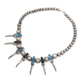 Southwestern Silver Multi-Stone Inlay Bear Claw Motif Beaded Necklace