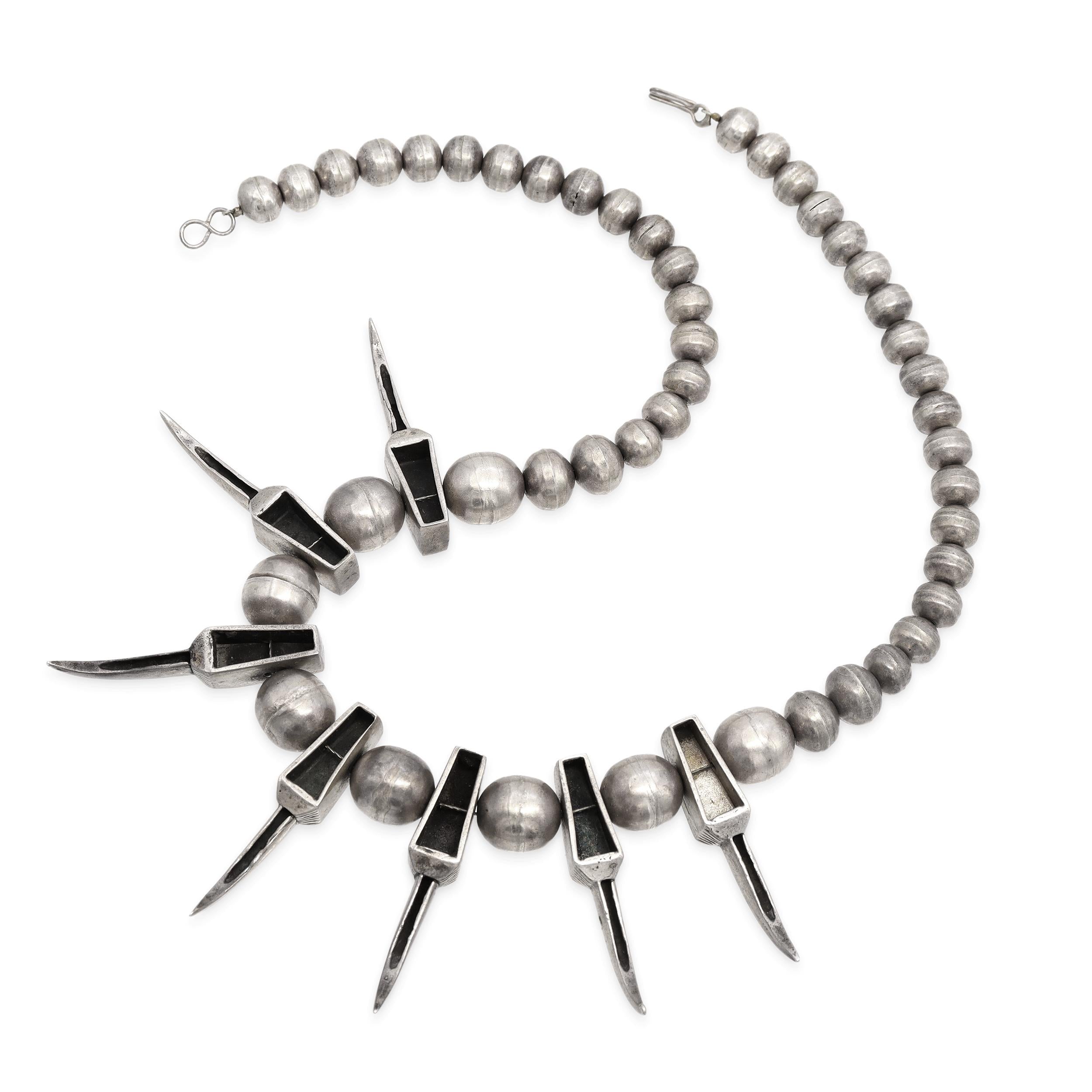 Southwestern Silver Multi-Stone Inlay Bear Claw Motif Beaded Necklace