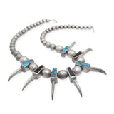 Southwestern Silver Multi-Stone Inlay Bear Claw Motif Beaded Necklace