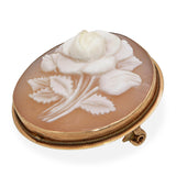 Vintage 14k Yellow Gold Carved Rose Cameo Brooch Pendant