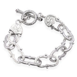 Konstantino Sterling Silver Garnet Toggle Clasp Engraved Link Bracelet