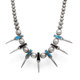 Southwestern Silver Multi-Stone Inlay Bear Claw Motif Beaded Necklace