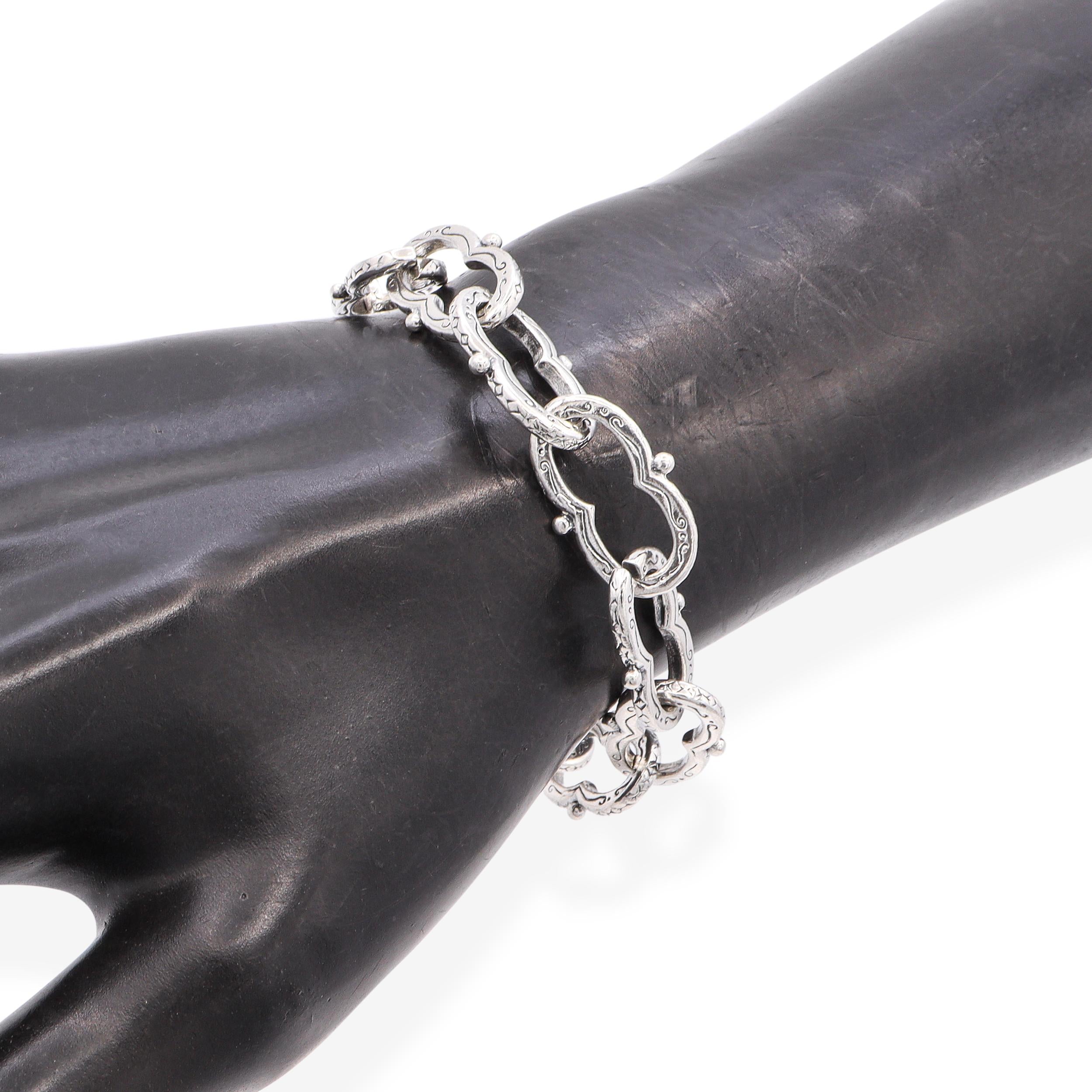 Konstantino Sterling Silver Garnet Toggle Clasp Engraved Link Bracelet