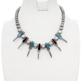Southwestern Silver Multi-Stone Inlay Bear Claw Motif Beaded Necklace