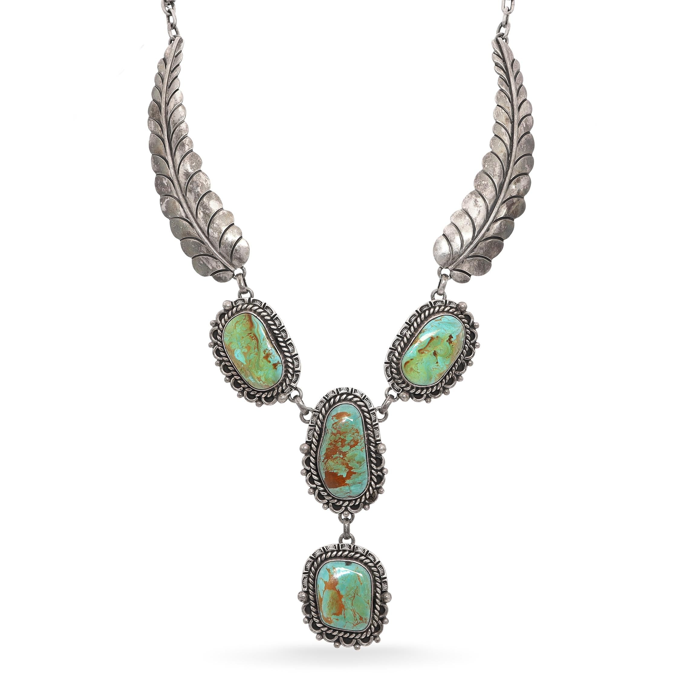Vintage Signed JFR Navajo Mexico Sterling Silver Turquoise Statement Necklace