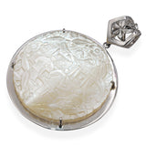 Vintage 12K White Gold Carved Mother of Pearl Chinese Figural Pendant