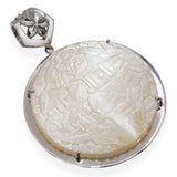 Vintage 12K White Gold Carved Mother of Pearl Chinese Figural Pendant