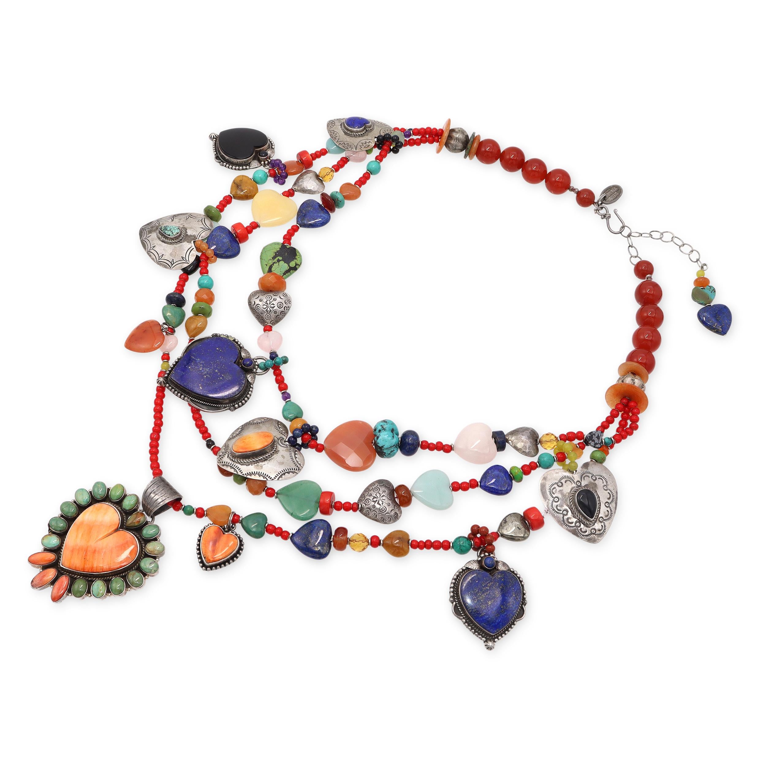 Kim Yubeta and Dan Dodson Sterling Silver Multi-Stone Beaded Heart Necklace