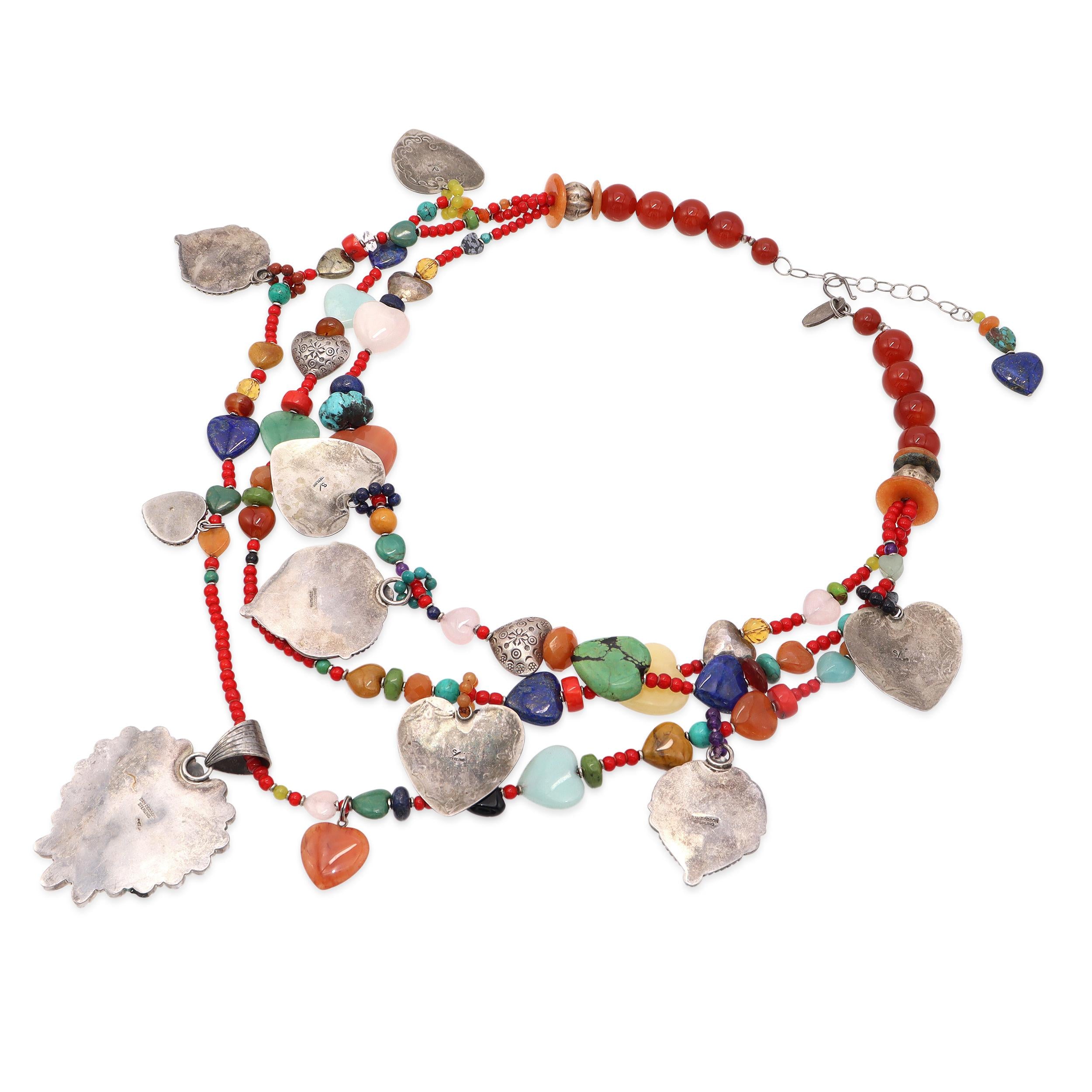 Kim Yubeta and Dan Dodson Sterling Silver Multi-Stone Beaded Heart Necklace