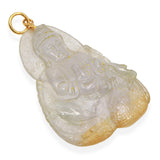 Vintage 18K Yellow Gold Carved Mottled Jade Guanyin Pendant