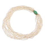 Vintage 14k Yellow Gold Carved Jade and Pearl Multi-Strand Necklace