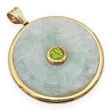 Vintage 14K Yellow Gold Reversible Carved Jade Peridot Amethyst Dragon Pendant