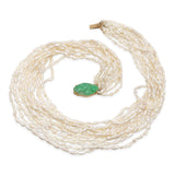 Vintage 14k Yellow Gold Carved Jade and Pearl Multi-Strand Necklace