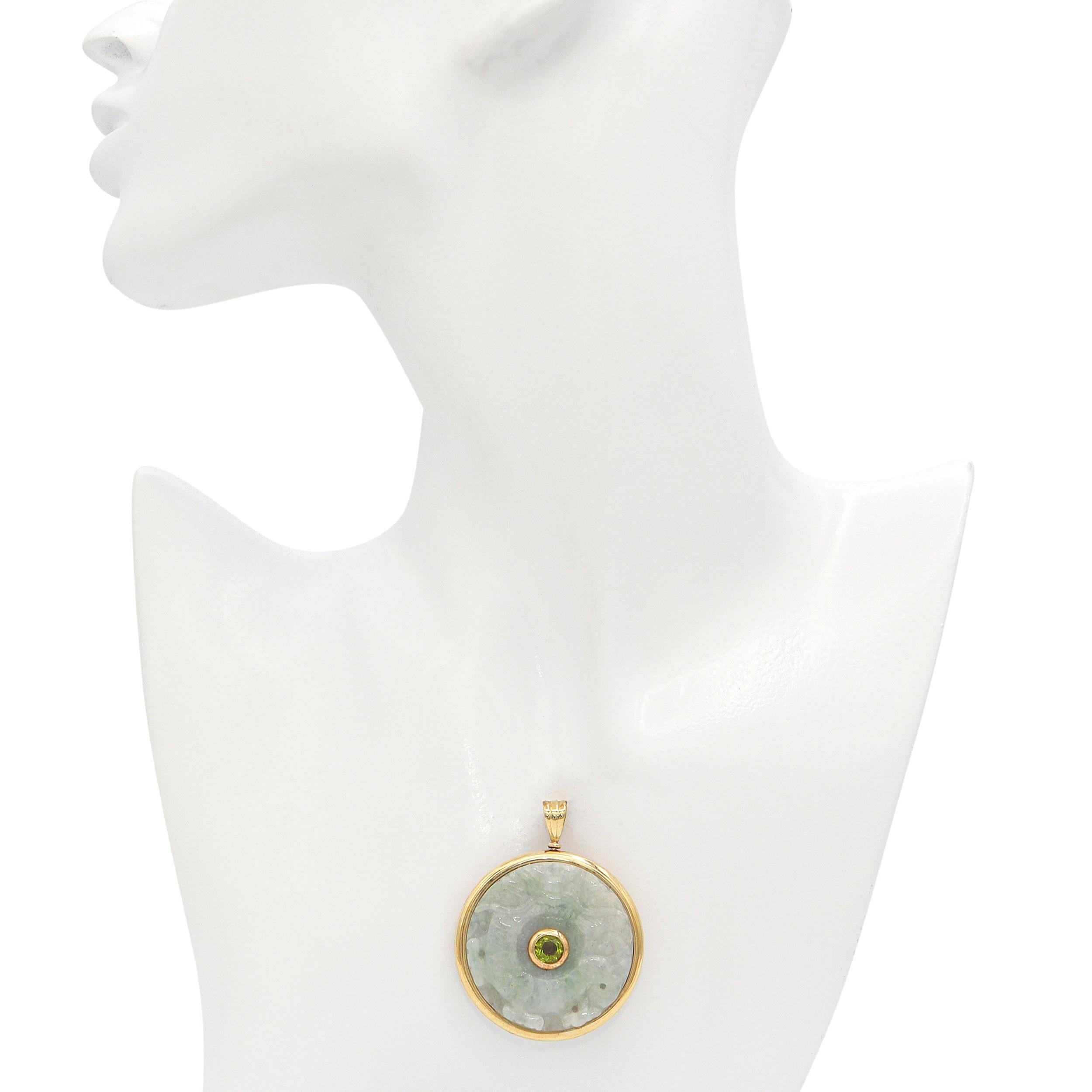 Vintage 14K Yellow Gold Reversible Carved Jade Peridot Amethyst Dragon Pendant