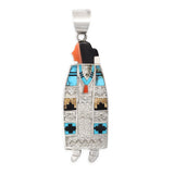 Native American Zuni Sterling Silver Mosaic Inlay Reversible Maiden Pendant