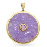 Vintage 14K Yellow Gold Reversible Carved Jade Peridot Amethyst Dragon Pendant