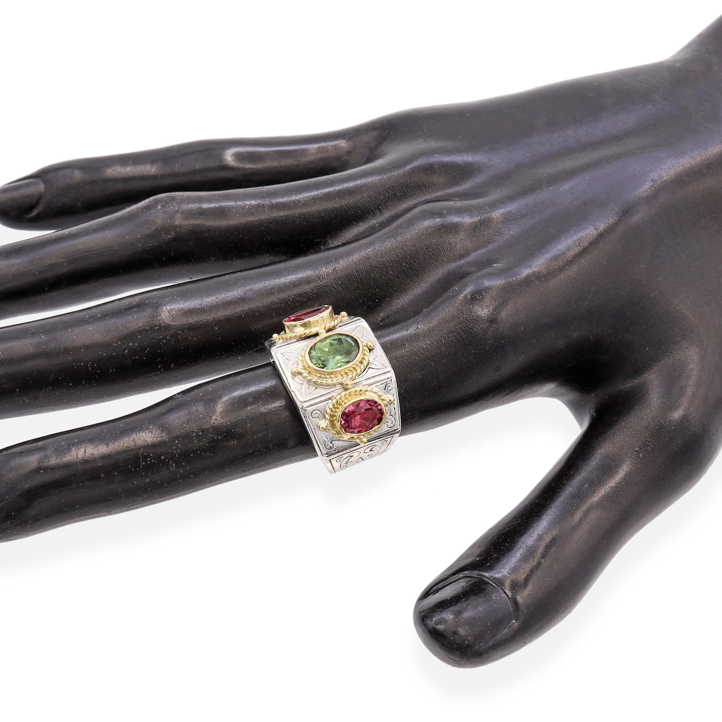 Konstantino Sterling Silver & 18k Yellow Gold Multicolor Tourmaline Ring