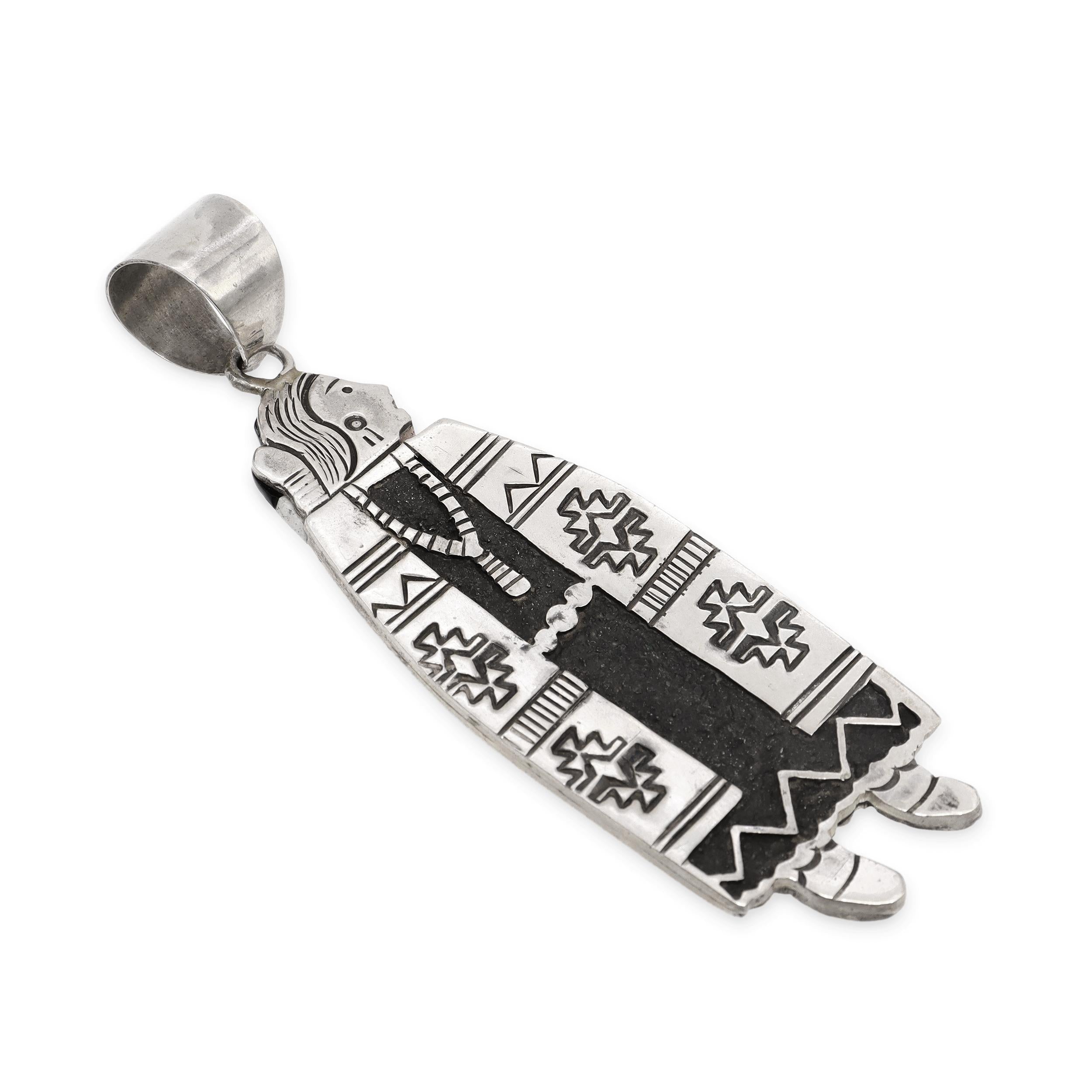 Native American Zuni Sterling Silver Mosaic Inlay Reversible Maiden Pendant