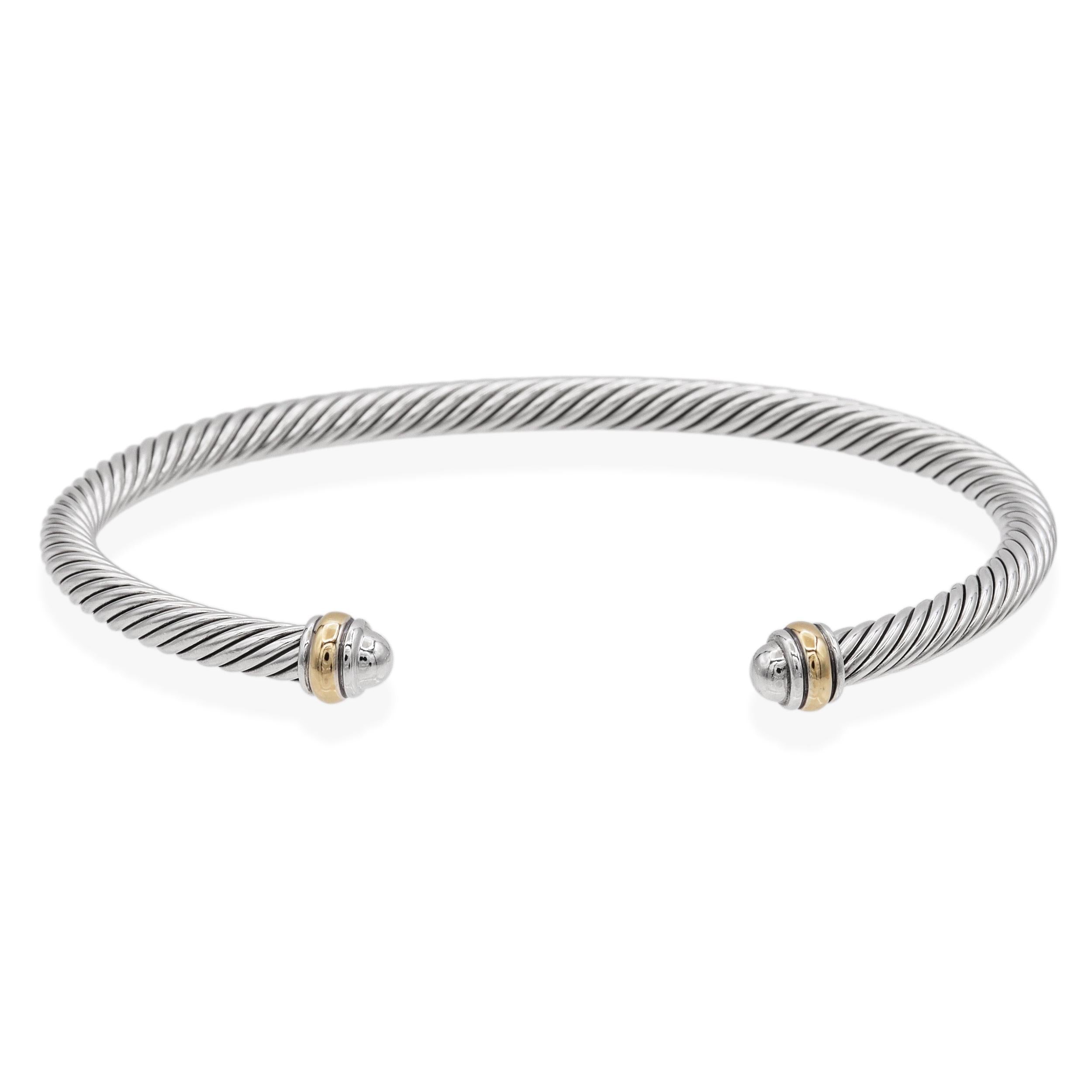 David Yurman Sterling Silver 18k Yellow Gold Classic Cable Cuff Bracelet
