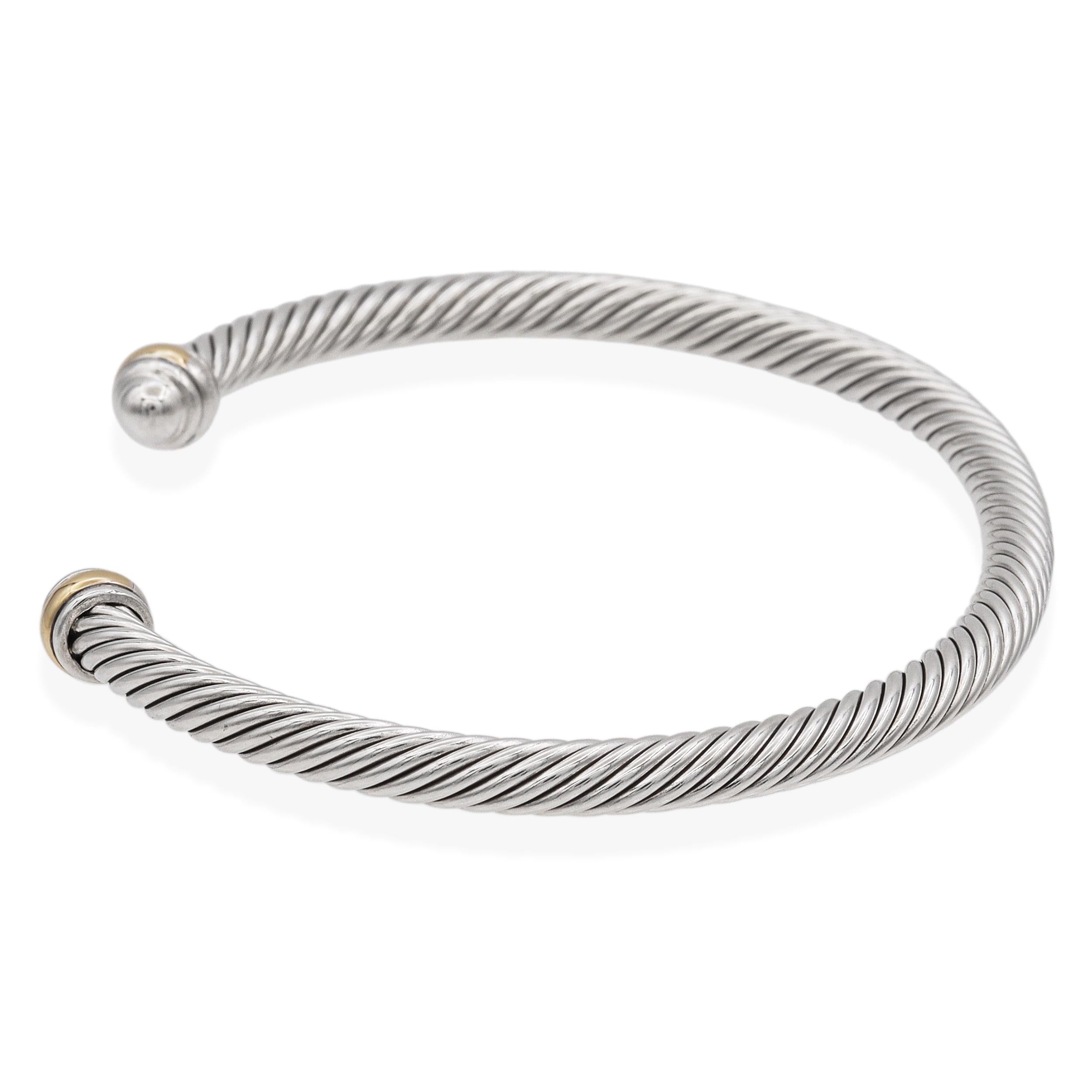 David Yurman Sterling Silver 18k Yellow Gold Classic Cable Cuff Bracelet