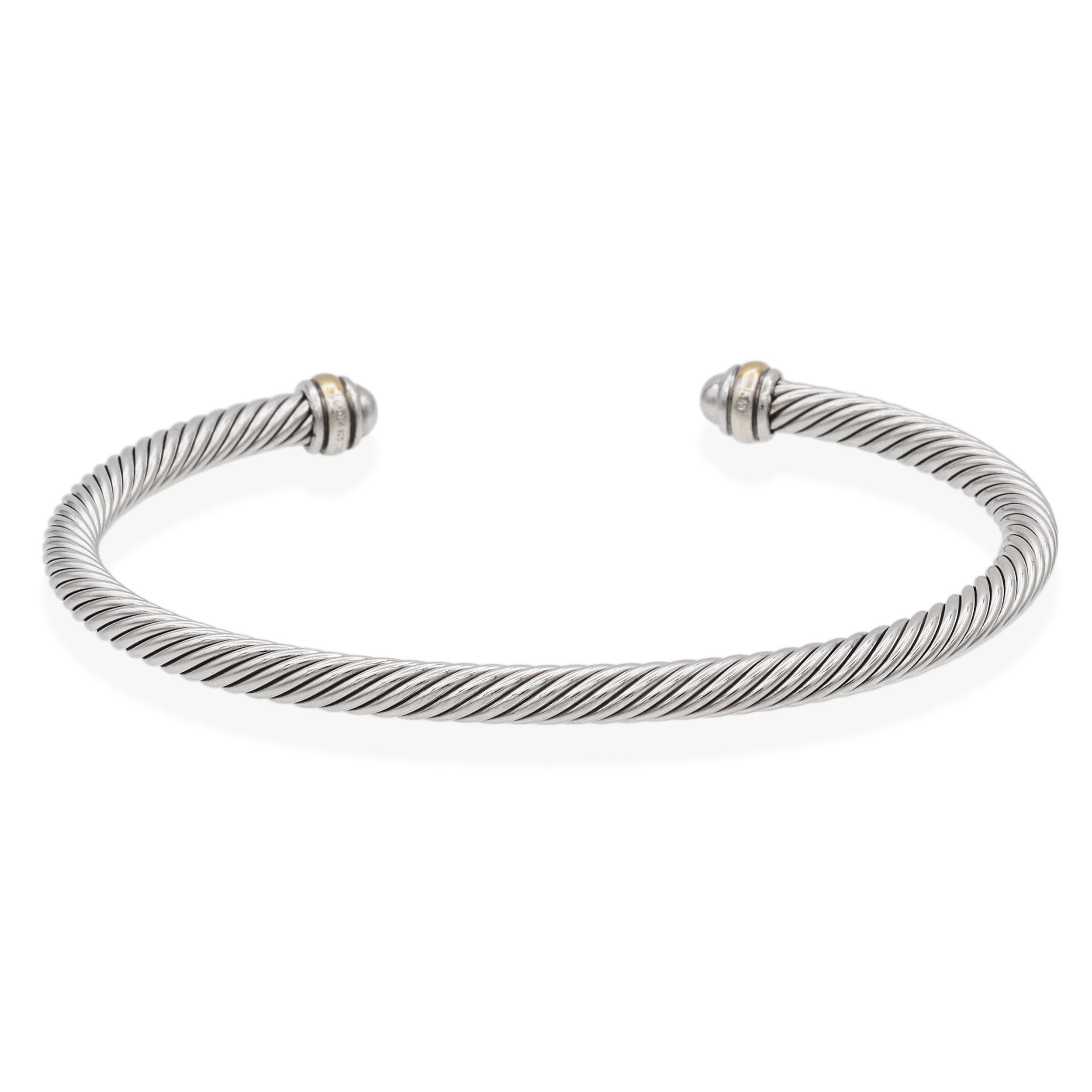 David Yurman Sterling Silver 18k Yellow Gold Classic Cable Cuff Bracelet