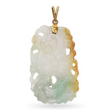 Vintage 14K Yellow Gold Carved Mottled Jade Phoenix Pendant