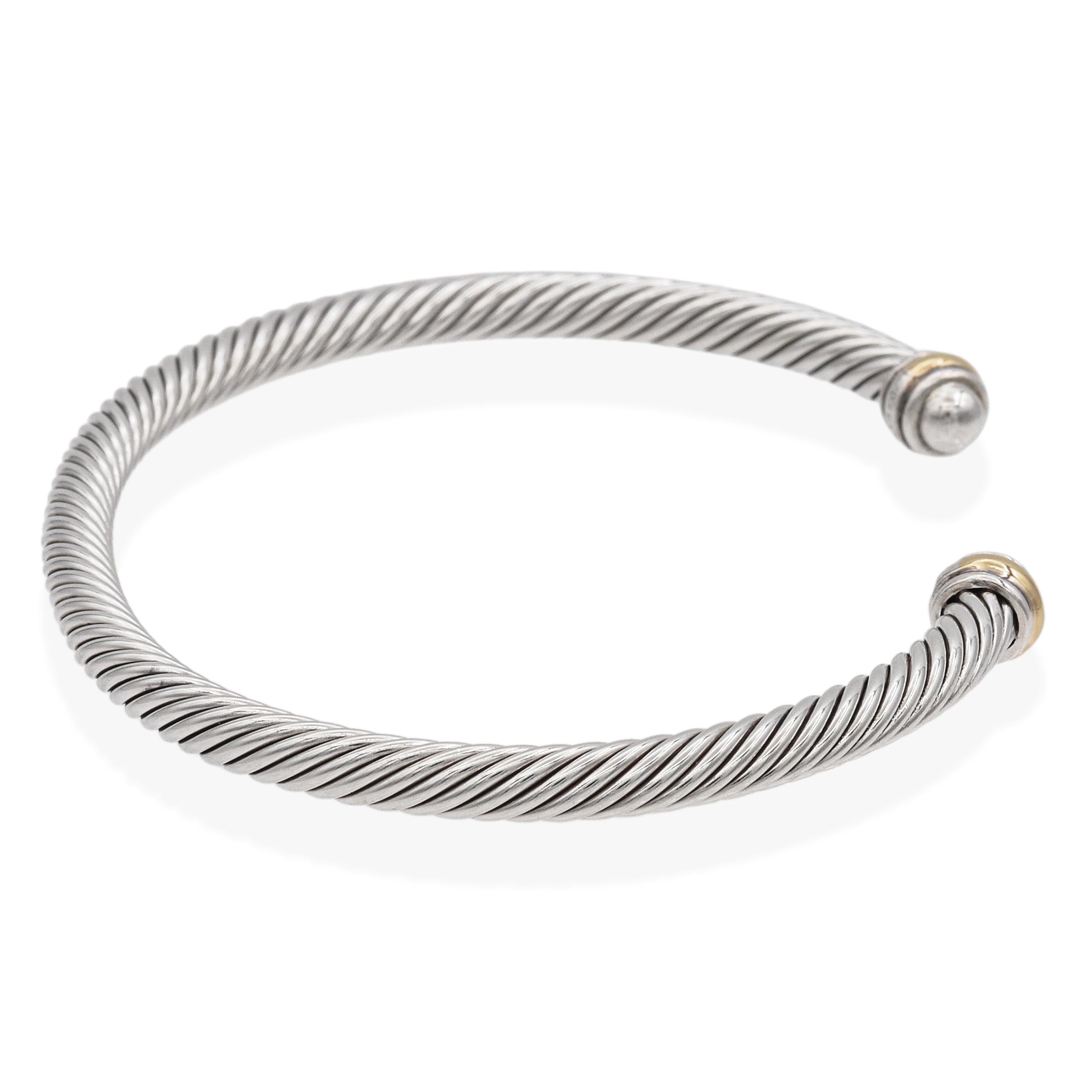 David Yurman Sterling Silver 18k Yellow Gold Classic Cable Cuff Bracelet