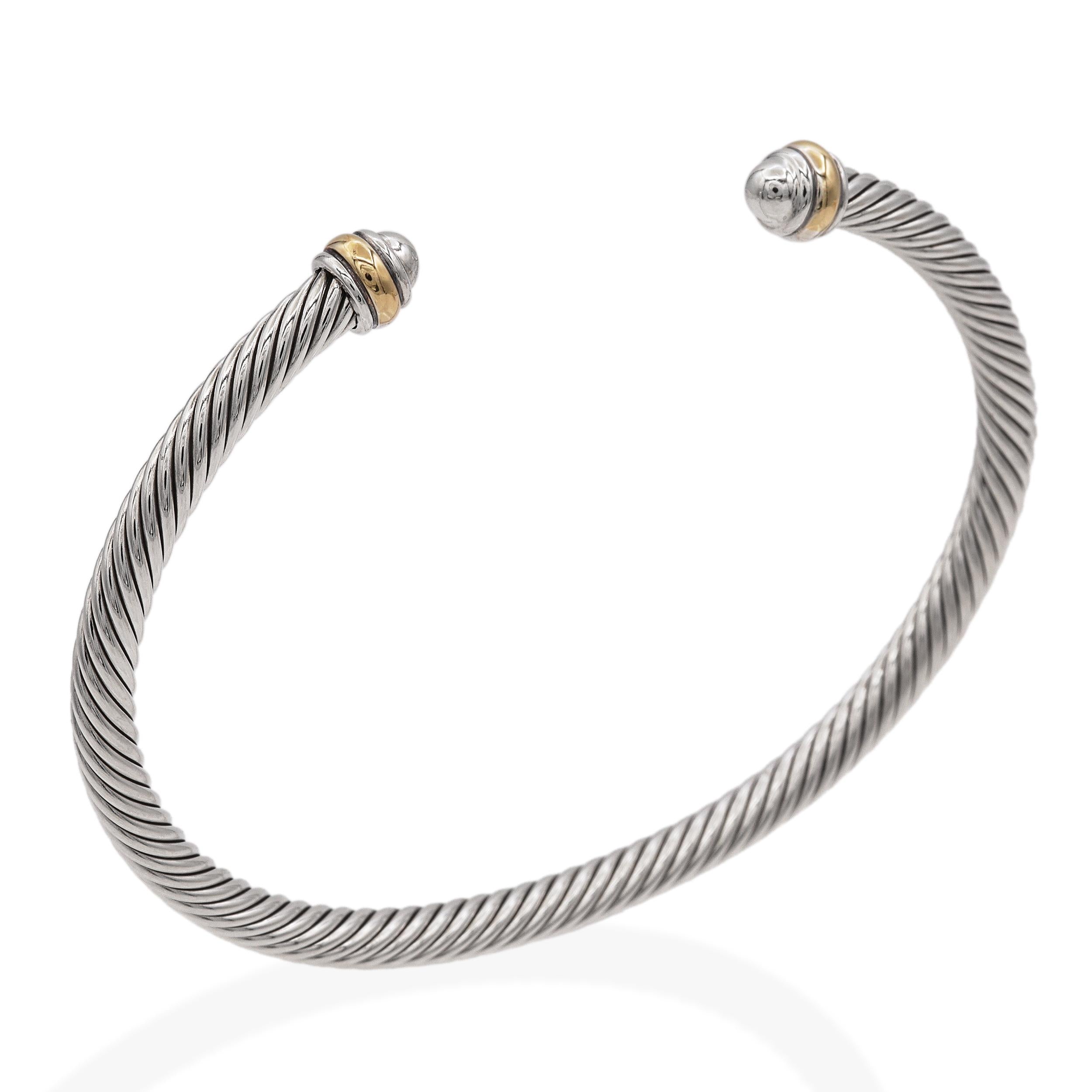 David Yurman Sterling Silver 18k Yellow Gold Classic Cable Cuff Bracelet