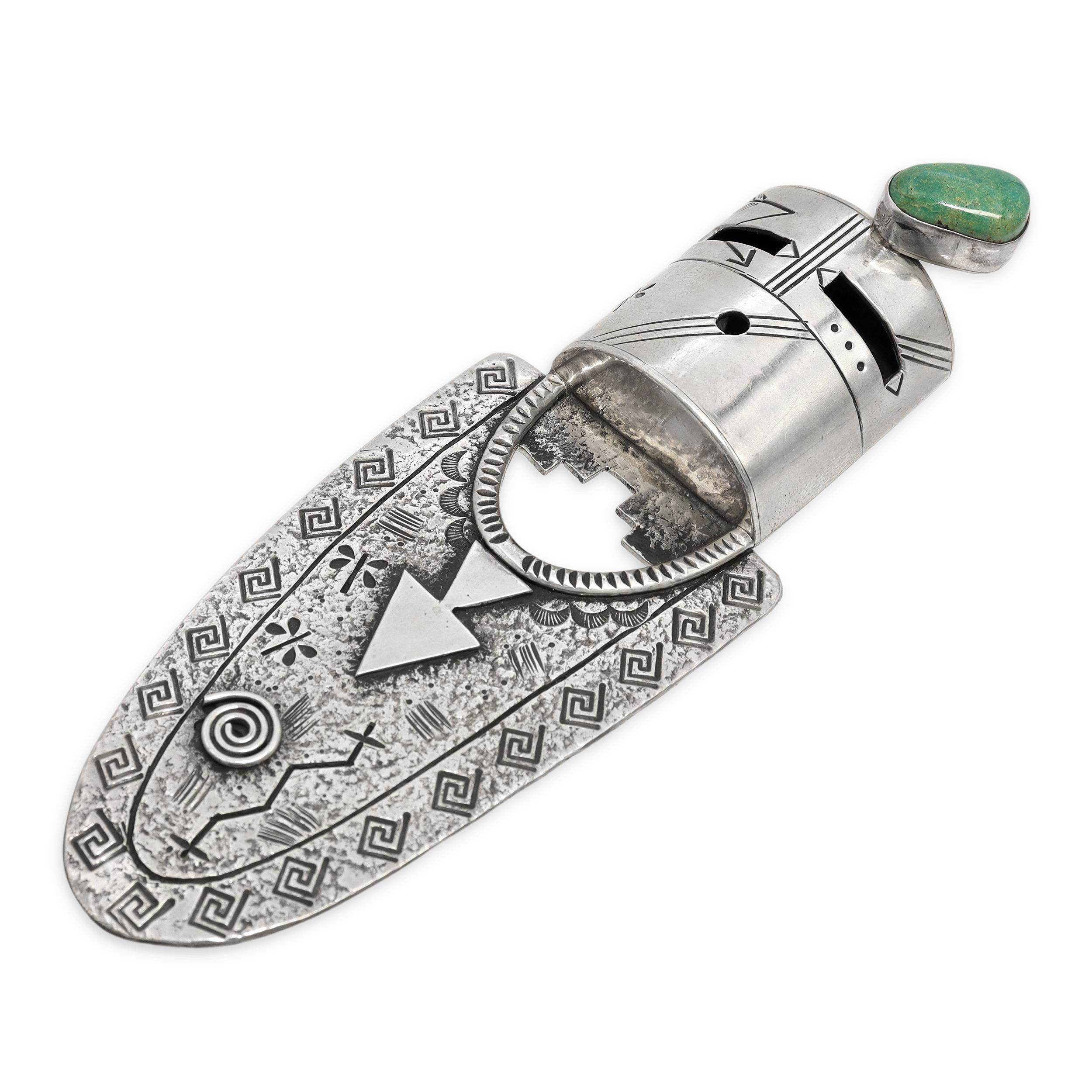 Alex Sanchez Navajo Sterling Silver Turquoise Figural Pendant