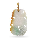 Vintage 14K Yellow Gold Carved Mottled Jade Phoenix Pendant