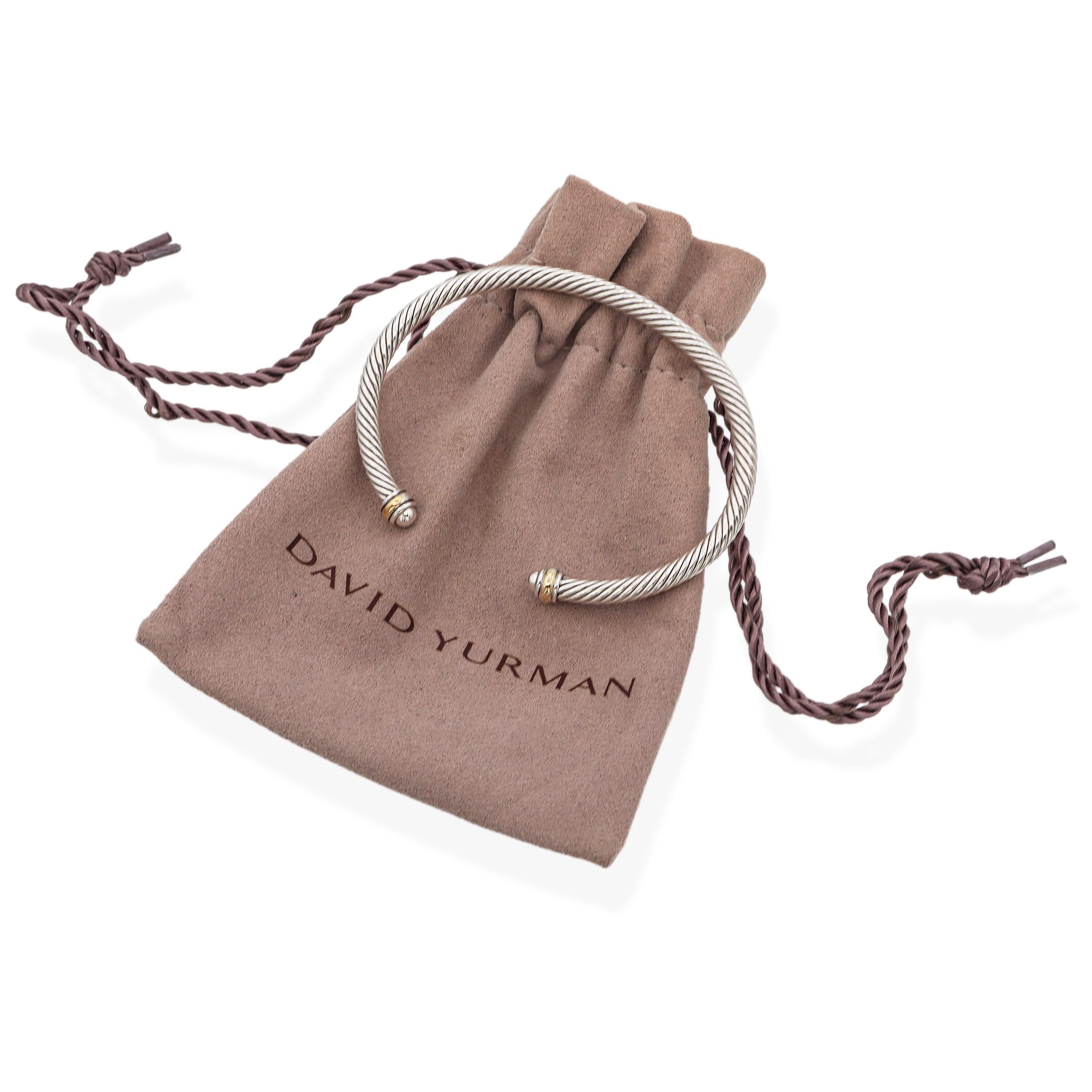 David Yurman Sterling Silver 18k Yellow Gold Classic Cable Cuff Bracelet