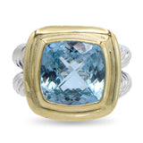 David Yurman Sterling Silver & 18k Yellow Gold Blue Topaz Cable Ring
