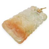 Vintage 14K Yellow Gold Carved Mottled Jade Buddha Pendant