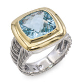 David Yurman Sterling Silver & 18k Yellow Gold Blue Topaz Cable Ring
