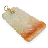 Vintage 14K Yellow Gold Carved Mottled Jade Buddha Pendant