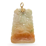 Vintage 14K Yellow Gold Carved Mottled Jade Buddha Pendant