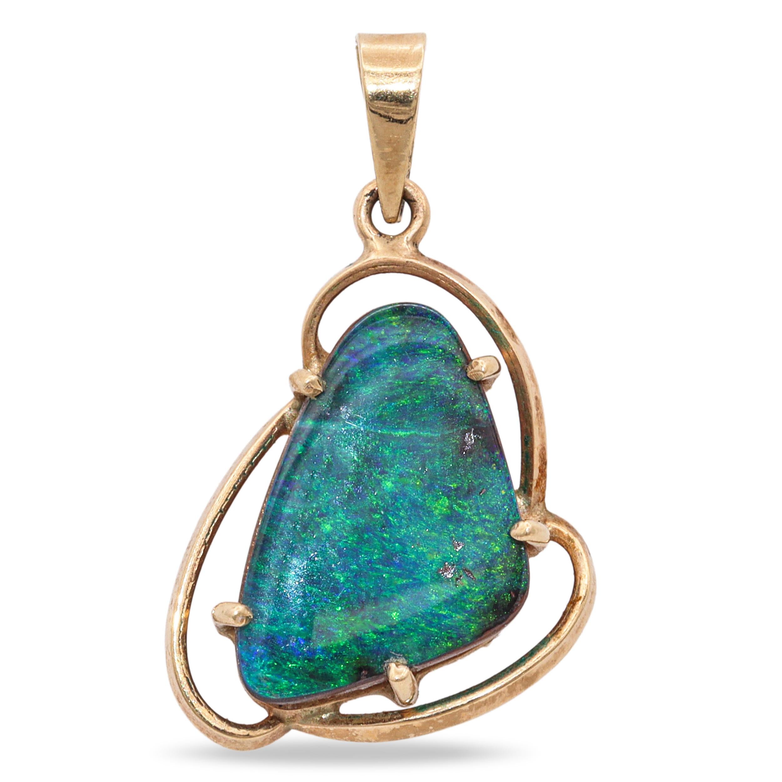 Vintage 10k Yellow Gold Boulder Opal Pendant