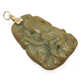 Vintage 14K Yellow Gold Carved Green Jade Gourd & Coin Pendant