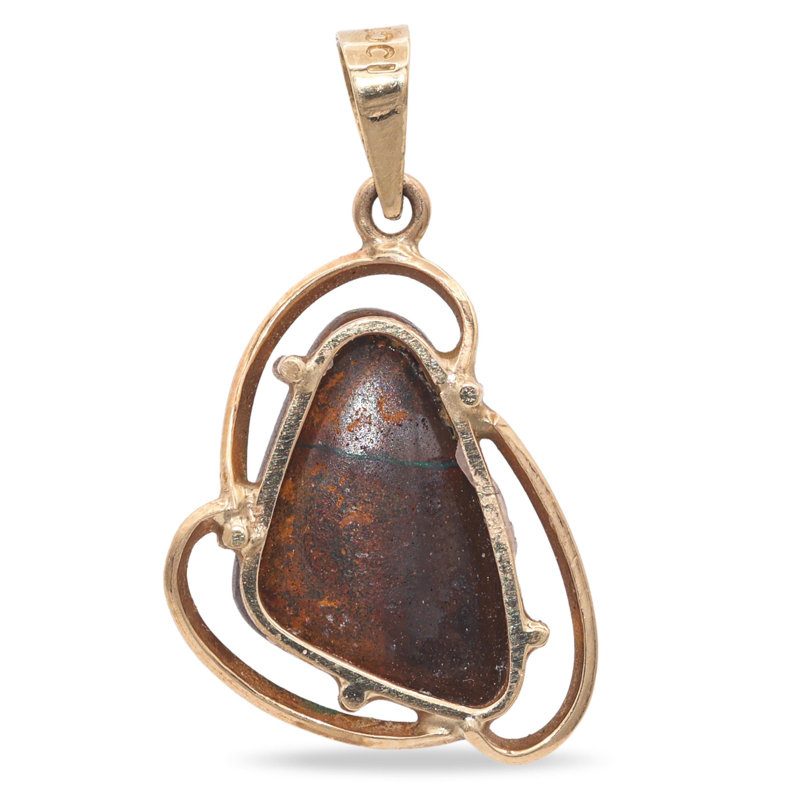Vintage 10k Yellow Gold Boulder Opal Pendant
