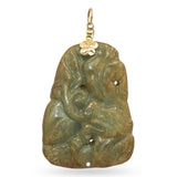 Vintage 14K Yellow Gold Carved Green Jade Gourd & Coin Pendant