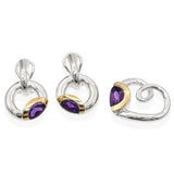 Movado Sterling Silver 18k Yellow Gold Amethyst Pendant and Earrings Set