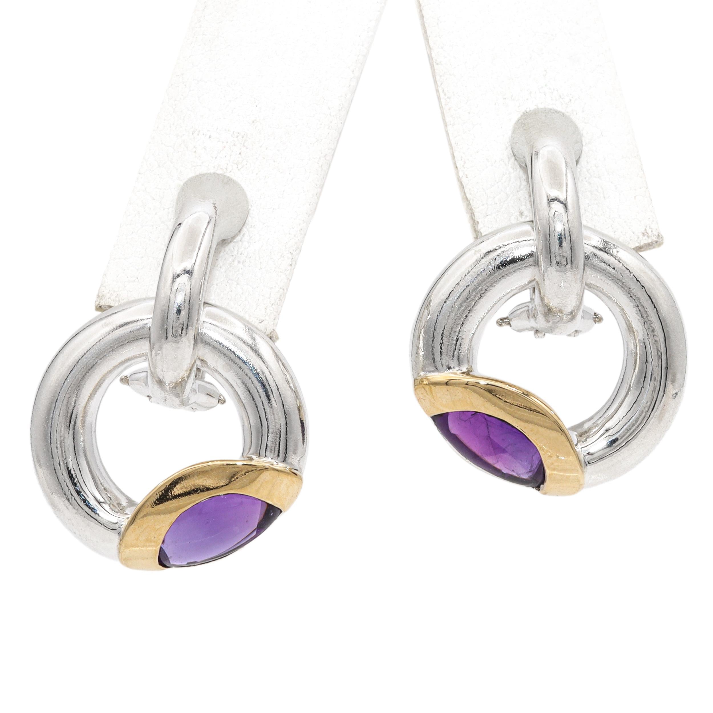 Movado Sterling Silver 18k Yellow Gold Amethyst Pendant and Earrings Set