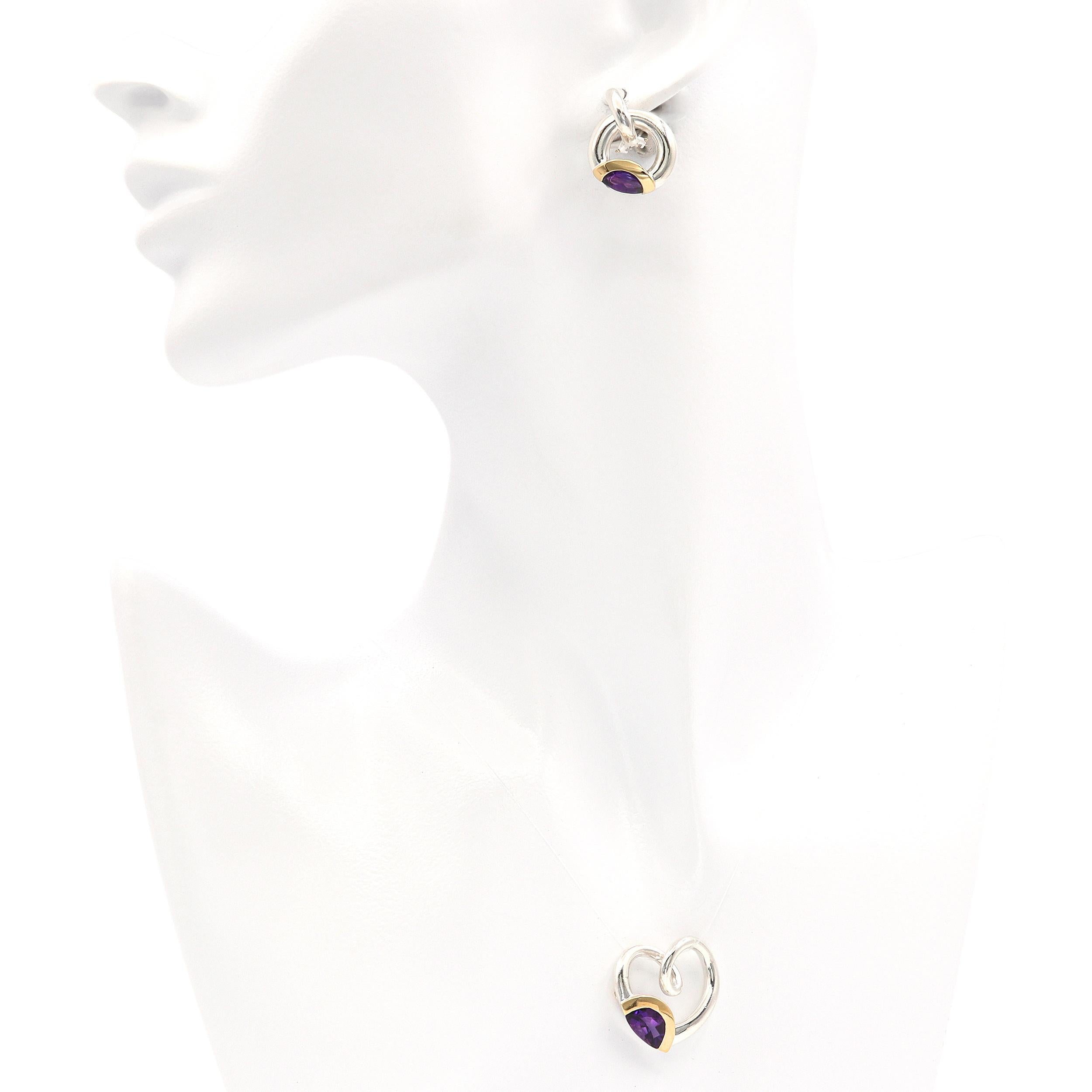 Movado Sterling Silver 18k Yellow Gold Amethyst Pendant and Earrings Set