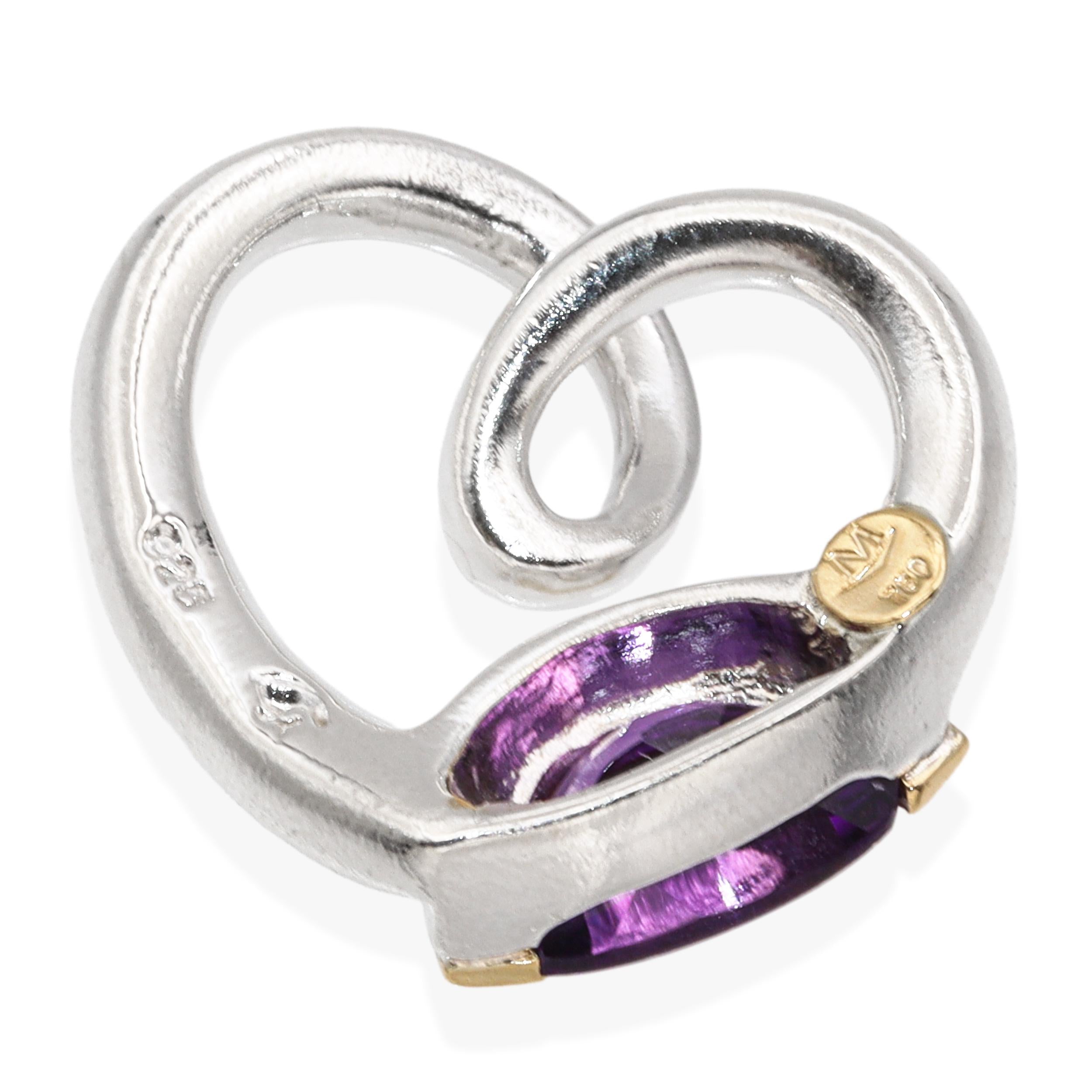 Movado Sterling Silver 18k Yellow Gold Amethyst Pendant and Earrings Set