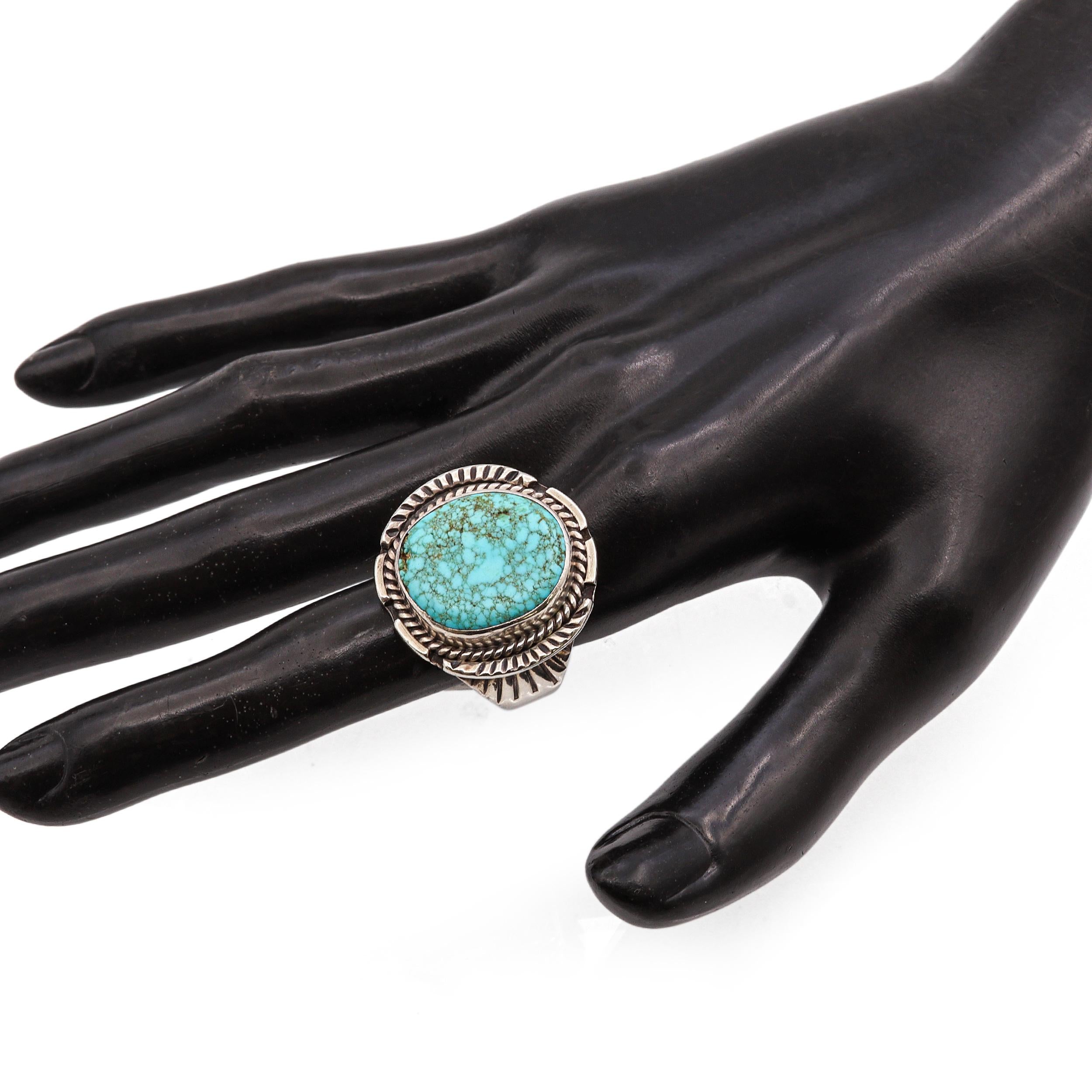 Vintage Native American Southwestern Sterling Silver Turquoise Ring