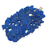 Vintage 14K Yellow Gold Carved Lapis Lazuli Peacock Pendant