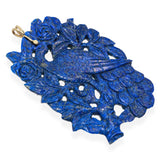 Vintage 14K Yellow Gold Carved Lapis Lazuli Peacock Pendant